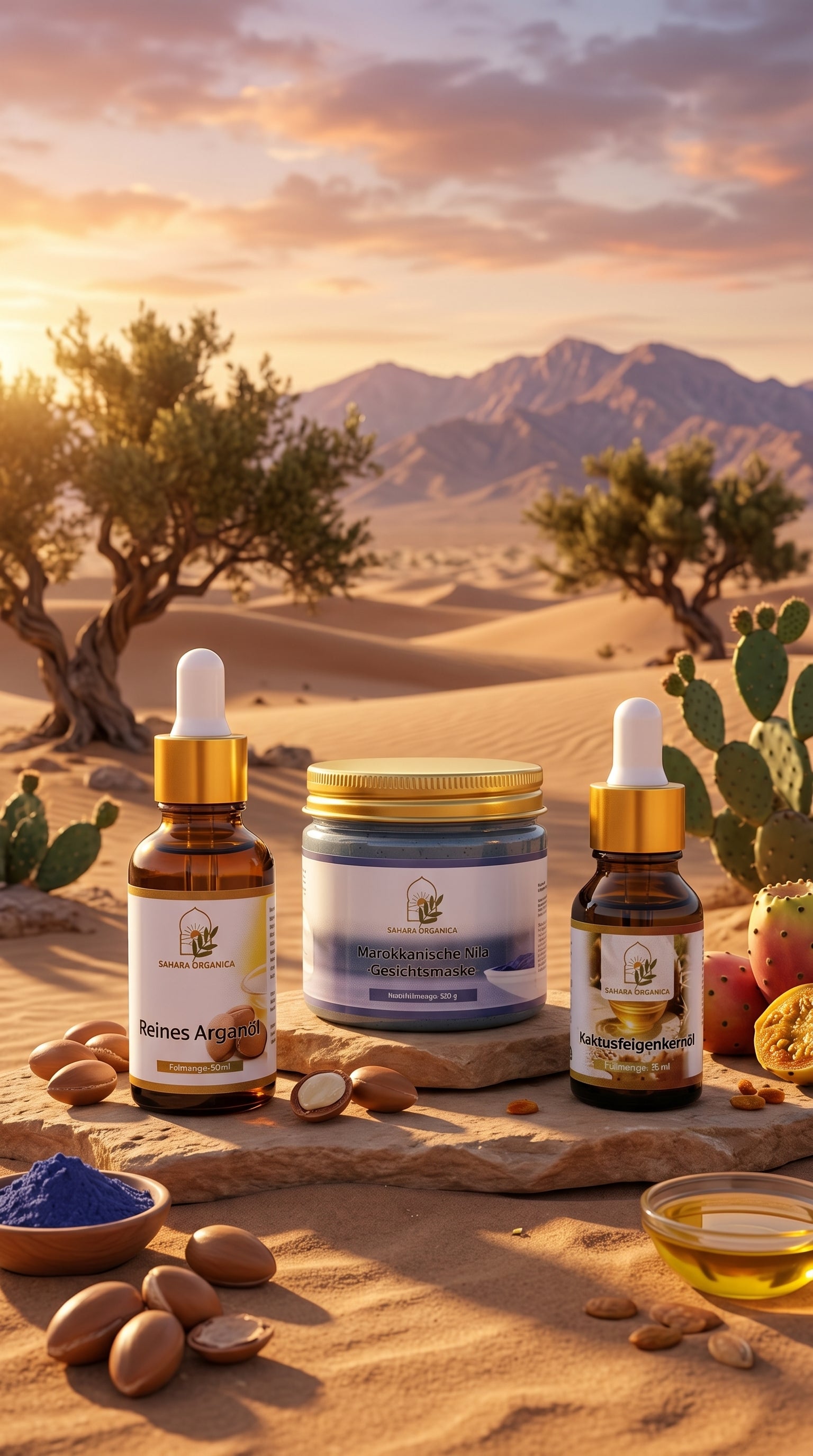 Sahara Glow Set | Bio-Arganöl, Bio-Kaktusfeigenkernöl & Nila Creme für strahlende Haut
